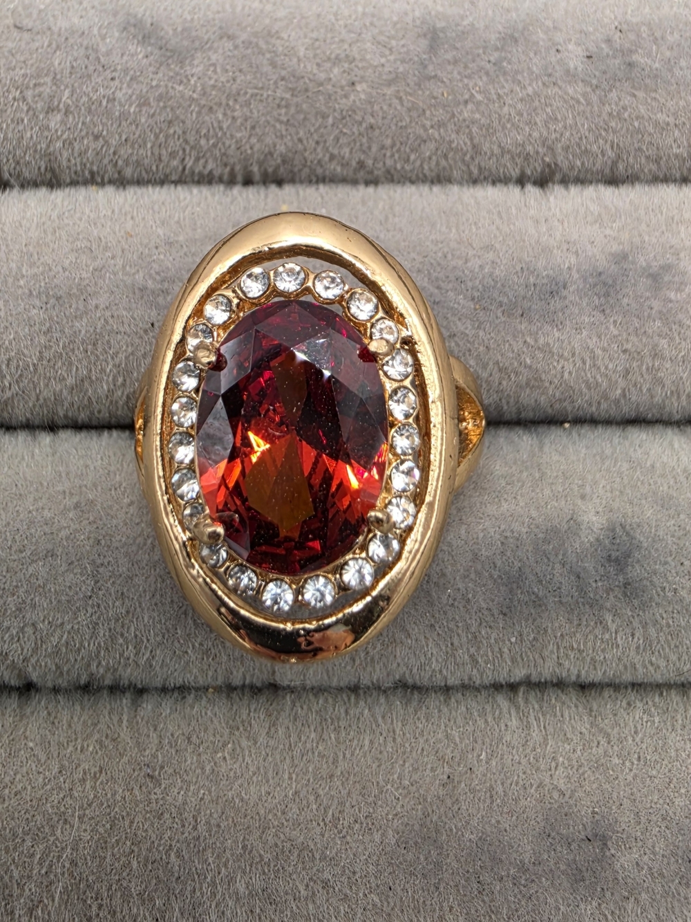 Gold-Tone Red Oval Crystal Statement Ring Size9 1/4